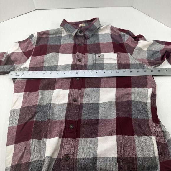 Hollister Men's Size Medium Shirt Button Up Long Sleeve Plaid Red Gray Preowned - Picture 9 of 14